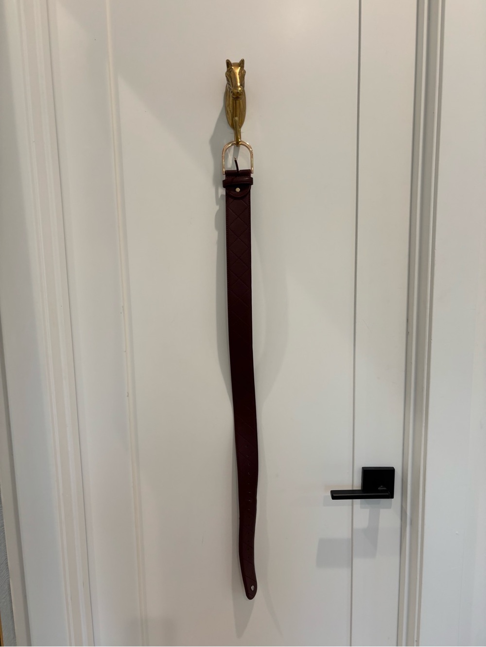 Women’s Burgundy Quilted Leather Belt with Gold Buckle